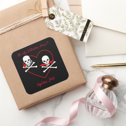 Pirate Valentijn Jolly Roger Vierkante Sticker (Geschenken)
