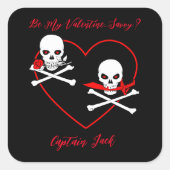 Pirate Valentijn Jolly Roger Vierkante Sticker (Voorkant)