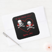 Pirate Valentijn Jolly Roger Vierkante Sticker (Envelop)