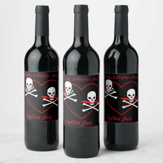 Pirate Valentijn Jolly Roger Wijn Etiket (Flessen)