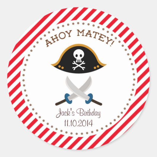 Pirate Verjaardag Dank u Sticker Rood (Voorkant)