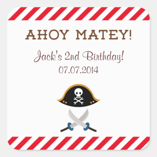 Pirate Verjaardag Dank u Stickers (Voorkant)