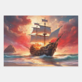 Pirate Verjaardag Giftwrap 3 Verschillende Inpakpapier Vel (Voorkant 3)