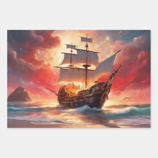 Pirate Verjaardag Giftwrap 3 Verschillende Inpakpapier Vel (Voorkant 3)