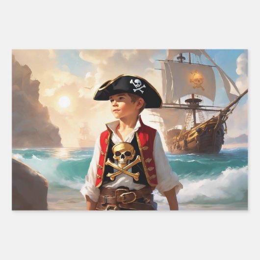 Pirate Verjaardag Giftwrap 3 Verschillende Inpakpapier Vel (Voorkant)