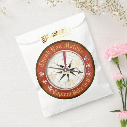 Pirate Verjaardag Jolly Roger Compass Bedankzakje (Gezegeld)