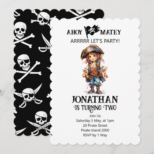 Pirate Verjaardag Jongen thema Uitnodiging (Voorkant / Achterkant)