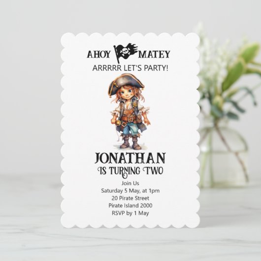 Pirate Verjaardag Jongen thema Uitnodiging (Staand voorkant)