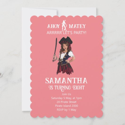 Pirate Verjaardag Meisje Uitnodiging (Voorkant)