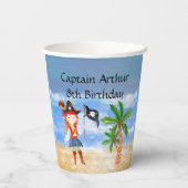 Pirate verjaardag thema feestschat papegaai papieren bekers (Achterkant)