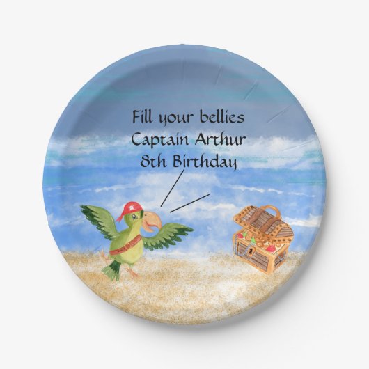 Pirate verjaardag thema feestschat papegaai papieren bordje (Voorkant)