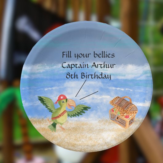 Pirate verjaardag thema feestschat papegaai papieren bordje