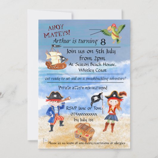 Pirate verjaardag thema feestschattenjacht kaart (Voorkant)