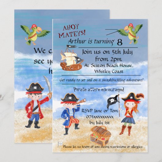 Pirate verjaardag thema feestschattenjacht kaart (Voorkant / Achterkant)