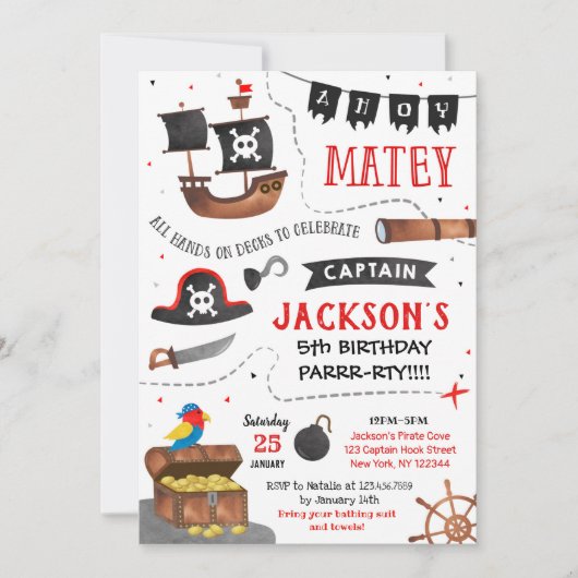 Pirate verjaardagsfeest kaart (Voorkant)