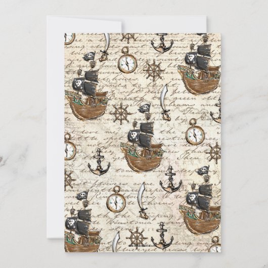  Pirate Verjaardagsfeestje Ahoy Matey Oude Kaart (Achterkant)