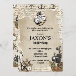  Pirate Verjaardagsfeestje Ahoy Matey Oude Kaart