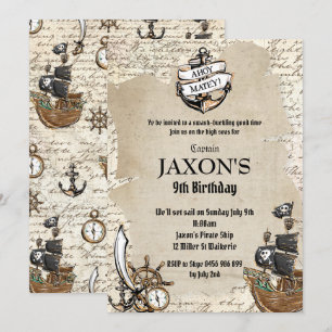  Pirate Verjaardagsfeestje Ahoy Matey Oude Kaart