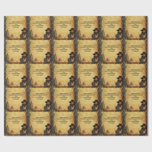  Pirate Verjaardagsfeestje Ahoy Matey Oude Kaart Cadeaupapier (Vlak)