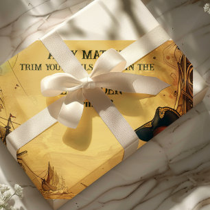 Pirate Verjaardagsfeestje Ahoy Matey Oude Kaart Cadeaupapier