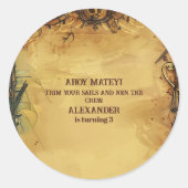  Pirate Verjaardagsfeestje Ahoy Matey Oude Kaart Ronde Sticker (Voorkant)