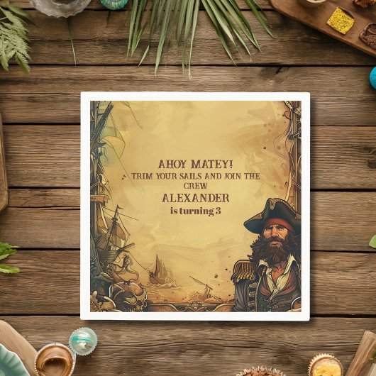  Pirate Verjaardagsfeestje Ahoy Matey Oude Kaart Servet