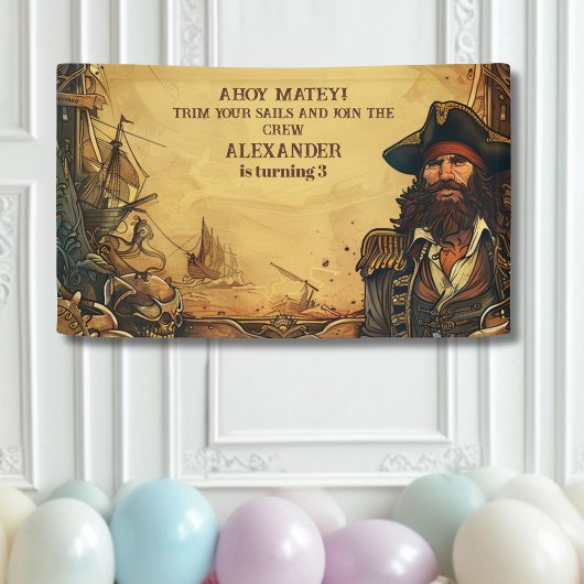  Pirate Verjaardagsfeestje Ahoy Matey Oude Kaart Spandoek