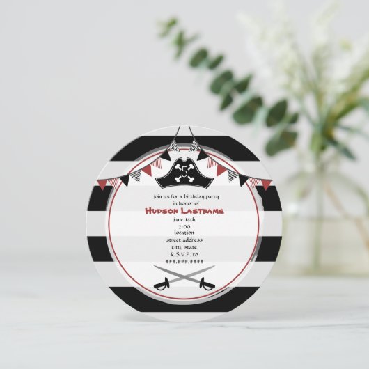 Pirate verjaardagsfeestje ronde uitnodiging (Staand voorkant)