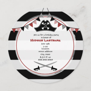 Pirate verjaardagsfeestje ronde uitnodiging