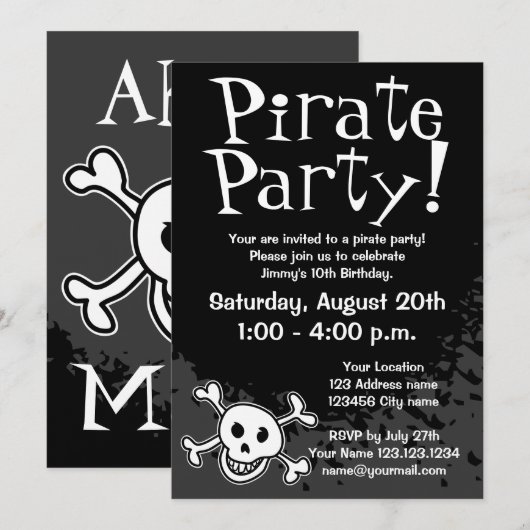 Pirate verjaardagsfeestje uitnodigingen voor kinde (Voorkant / Achterkant)