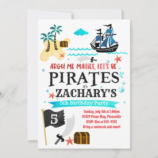Pirate verjaardagsfeestuitnodiging Piraten Kaart (Voorkant)