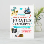 Pirate verjaardagsfeestuitnodiging Piraten Kaart (Staand voorkant)