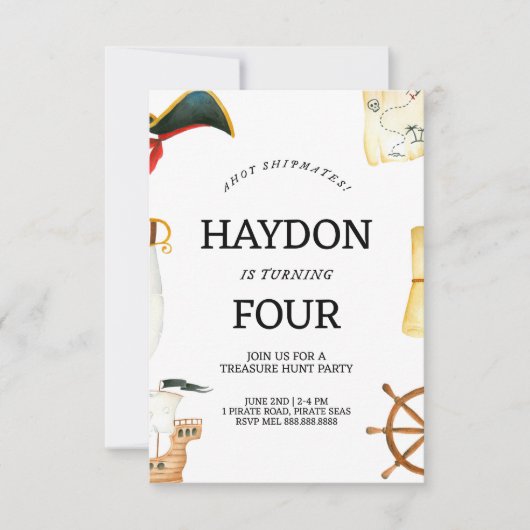 Pirate verjaardagsuitnodiging voor kinderen kaart (Voorkant)