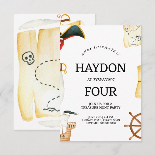 Pirate verjaardagsuitnodiging voor kinderen kaart (Voorkant / Achterkant)