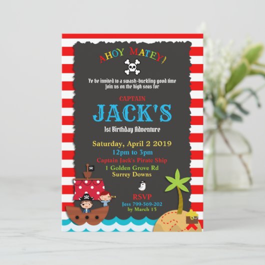 Pirate verjaardagsuitnodigingen Pirate Party Boy Kaart (Staand voorkant)