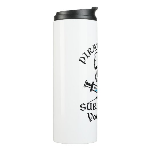 Pirate verpleegster geeft je boek over thermosbeker (Gedraaid links)