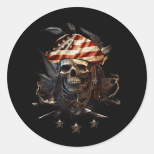 Pirate Vierde van juli Amerikaanse vlag in Amerika Ronde Sticker