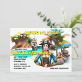 Pirate vrouw kapitein tropisch eiland vogel schip kaart (Staand voorkant)