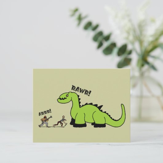 Pirate vs. Dinosaur Briefkaart (Staand voorkant)