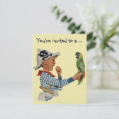 Pirate w Parrot, Birthday Party Invitation Kaart (Staand voorkant)