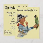 Pirate w Parrot, Birthday Party Invitation Kaart (Voorkant / Achterkant)