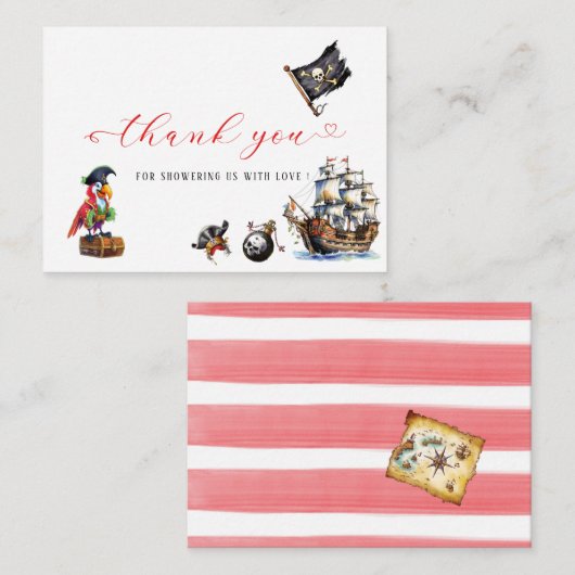 Pirate waterverf verjaardagsfeestje dank u notitiekaartje (Voorkant / Achterkant)