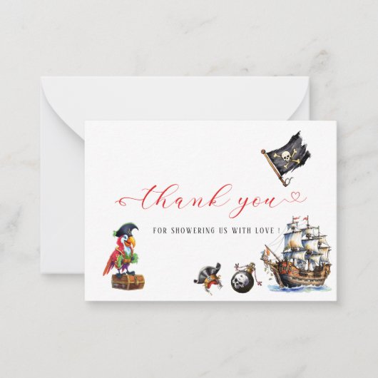 Pirate waterverf verjaardagsfeestje dank u notitiekaartje (Voorkant)
