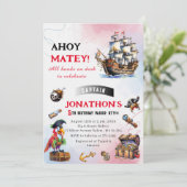 Pirate waterverf Verjaardagsfeestje Kaart (Staand voorkant)