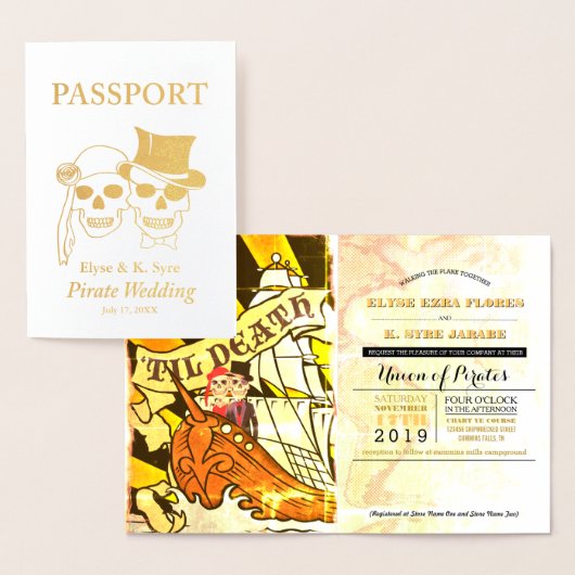 Pirate Wedding Gold Foil Passport Folie Kaarten (Display)