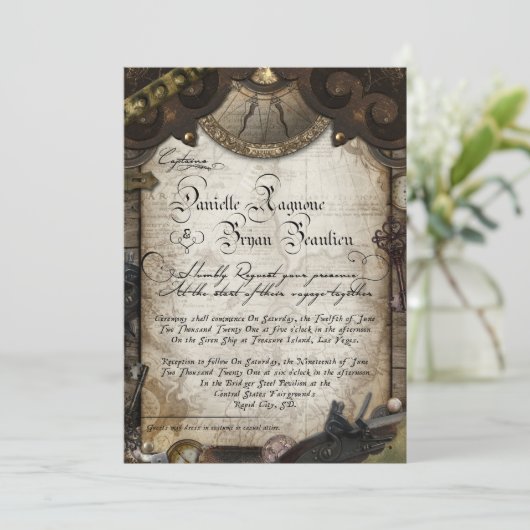 Pirate Wedding Invitation Custom Danielle Kaart (Staand voorkant)