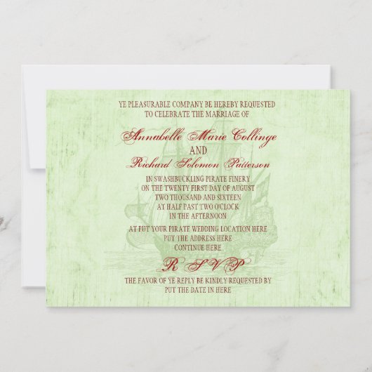 Pirate Wedding Invitations Kaart (Achterkant)