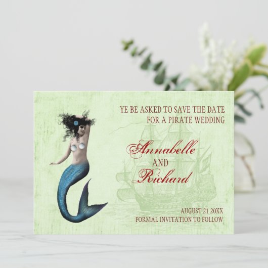 Pirate Wedding Save the Date Cards (Staand voorkant)