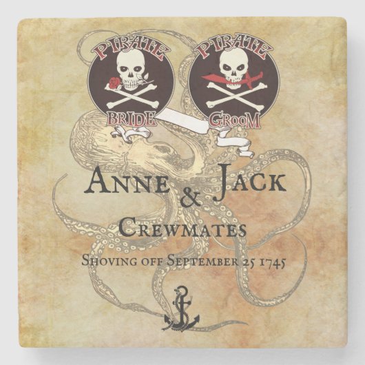 Pirate Wedding Stenen Onderzetter (Voorkant)
