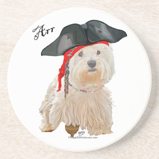 Pirate Westie Zandsteen Onderzetter (Voorkant)